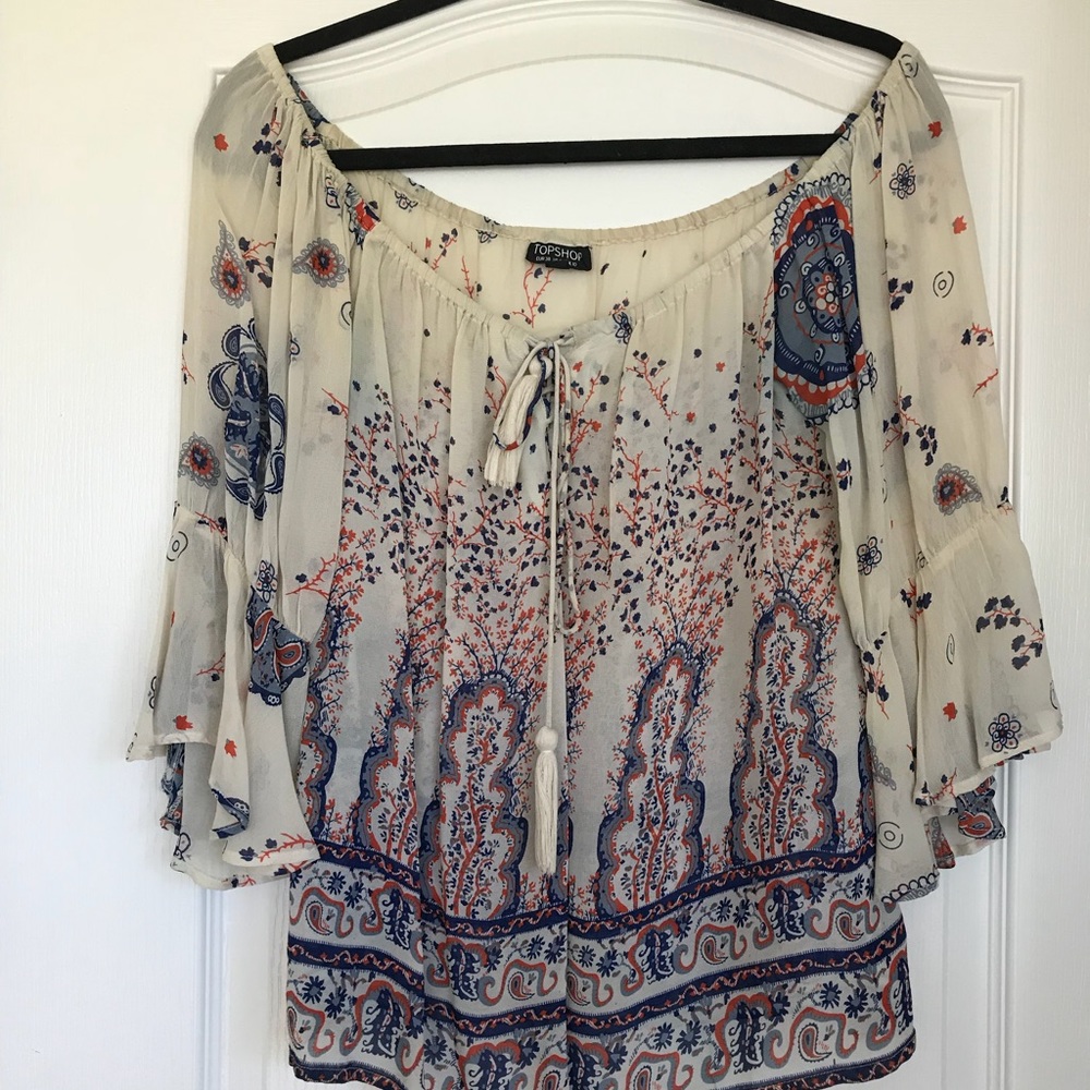 Topshop Off the Shoulder Printed Top